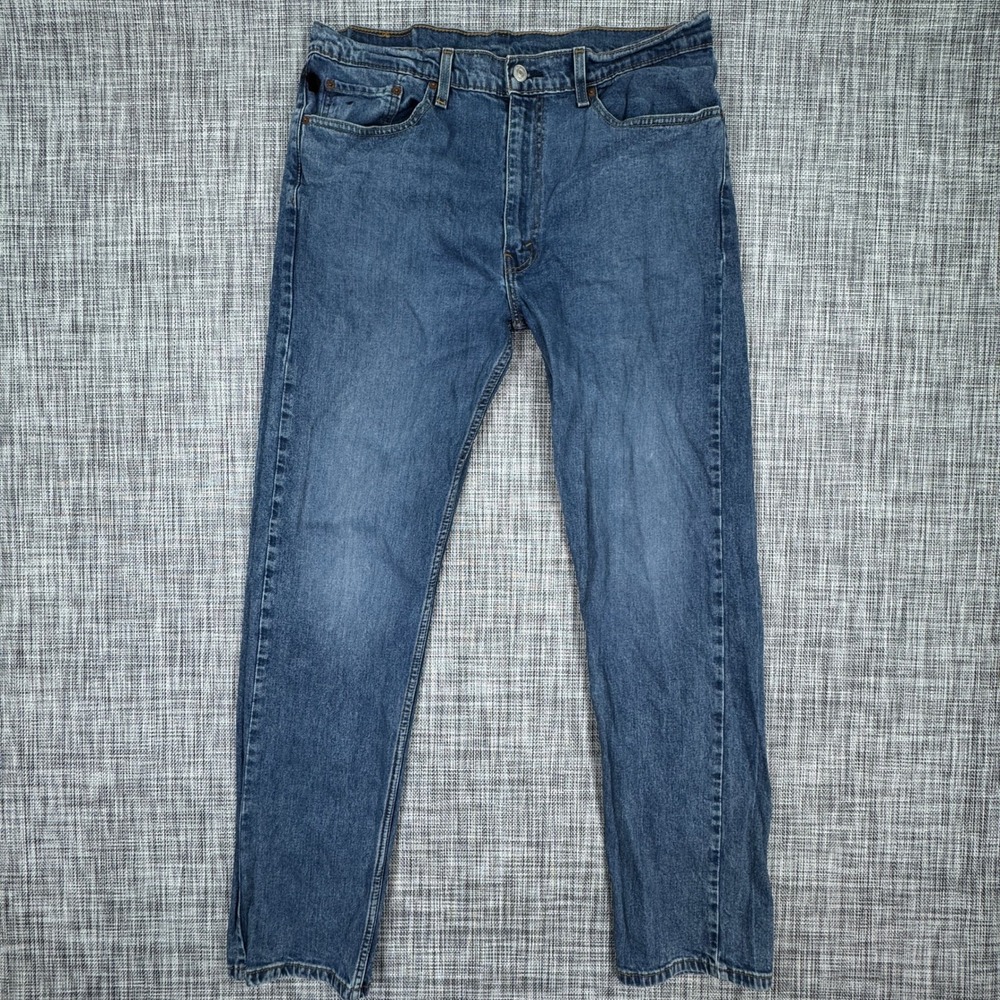 Levis 505 Jeans Mens 36x34 Blue Regular Fit Straight Leg Stretch Denim Zip Fly